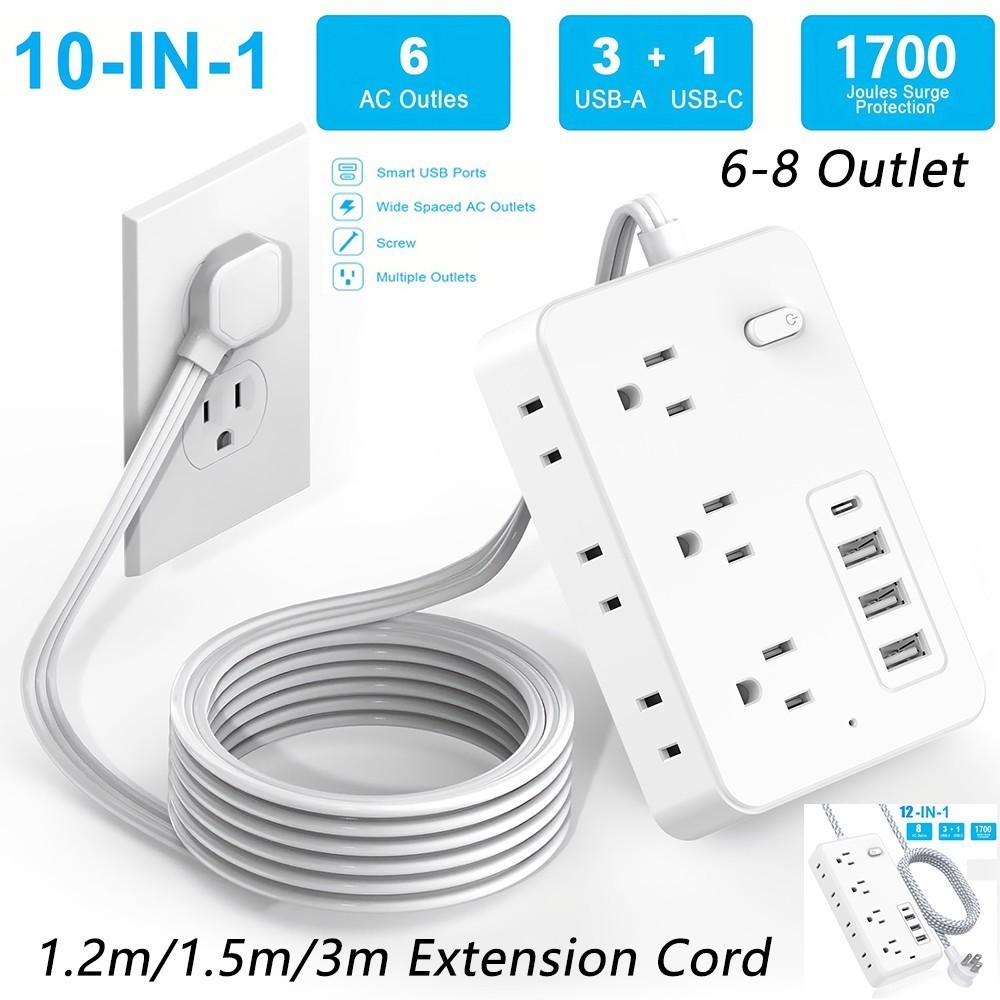 Power Strip Surge Protector(1700J), 4ft/5ft/10ft Extension Cord with 6/8 Outlet
