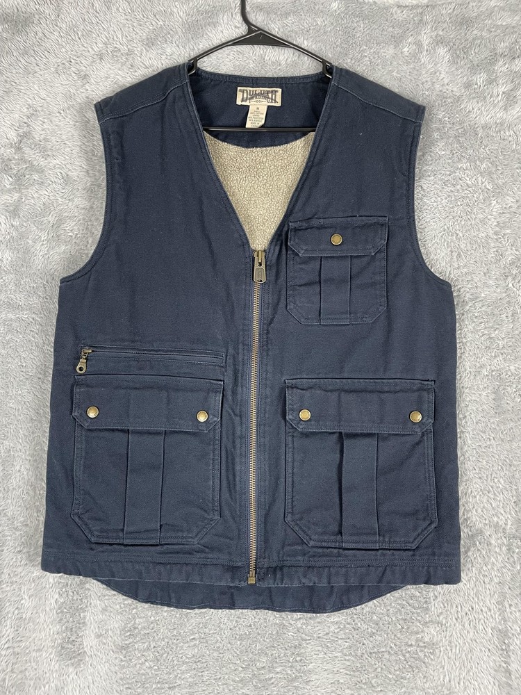 Duluth Trading Co Vest Mens Medium Blue Canvas Sherpa Lined Workwear Outdoor