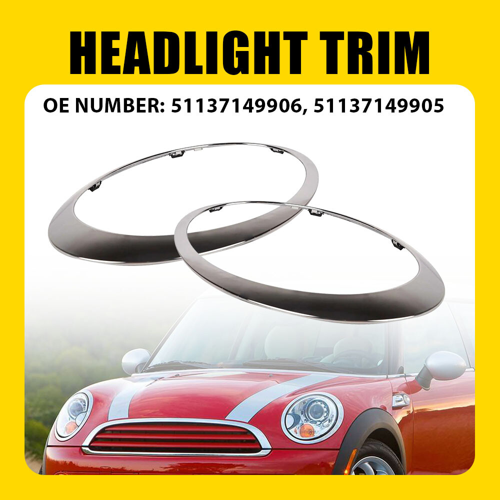 Headlight Trim Ring Left+Right For Mini Cooper R55 R56 2007-2015 Glossy Chrome