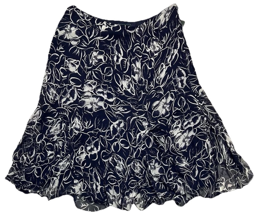 NWT Ralp Lauren Silk Maxi Skirt Floral  18W NAVY BLUE 100% SILK