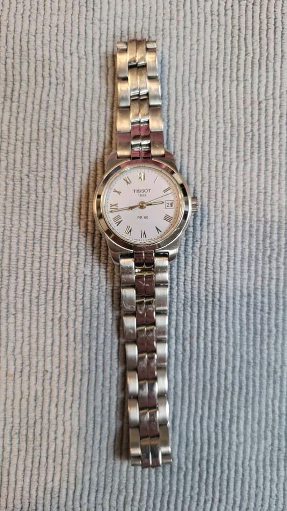 Tissot PR 50 Women J326/426 White Dial Date Stainless Quartz Watch New Battery