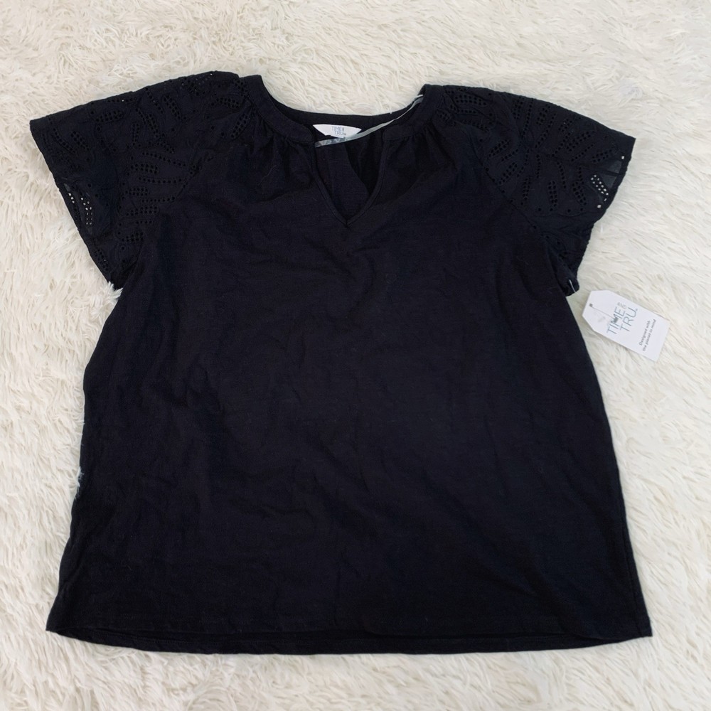 Time and Tru black short sleeve eyelet top large