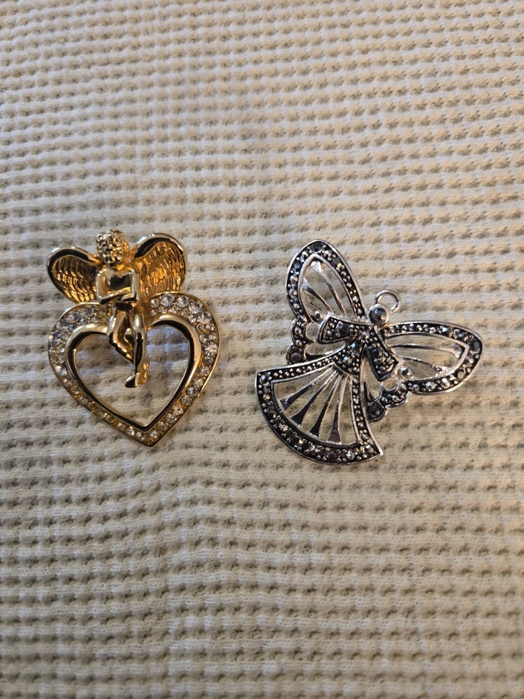 Vintage Angel Brooch Lot Gold Silver Tone Rhinestone Holiday Christmas Pins