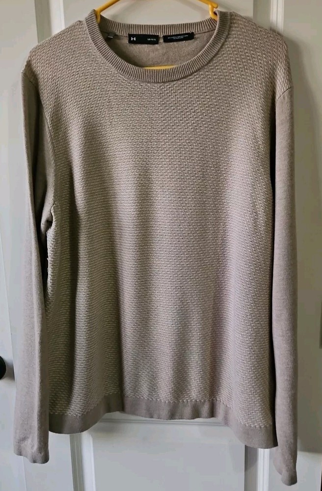 Under Armour Men's Wool Blend Tan Crewneck Textured Knit Sweater Men's Size Lrg
