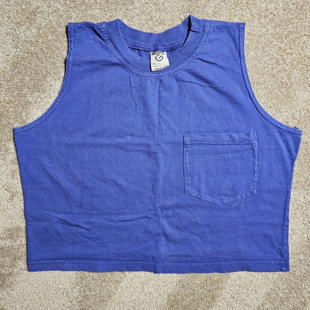 Vintage 90s USA Michael G Boxy Crop Large Tank Top Indie Skate Grunge Blank Blue