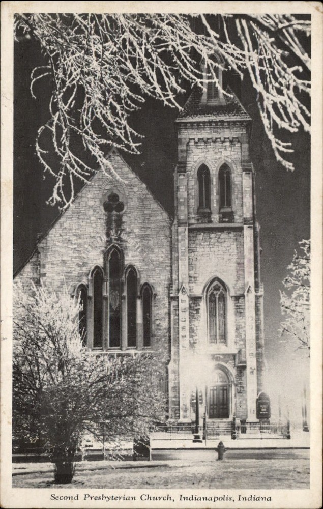 Indianapolis Indiana ~ Second Presbyterian Church ~ steeple ~ postcard sku045