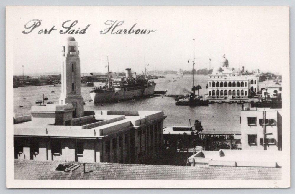 Port Said Harbour Egypt RPPC Gevaert Postcard Lighthouse Ships Vintage Unposted