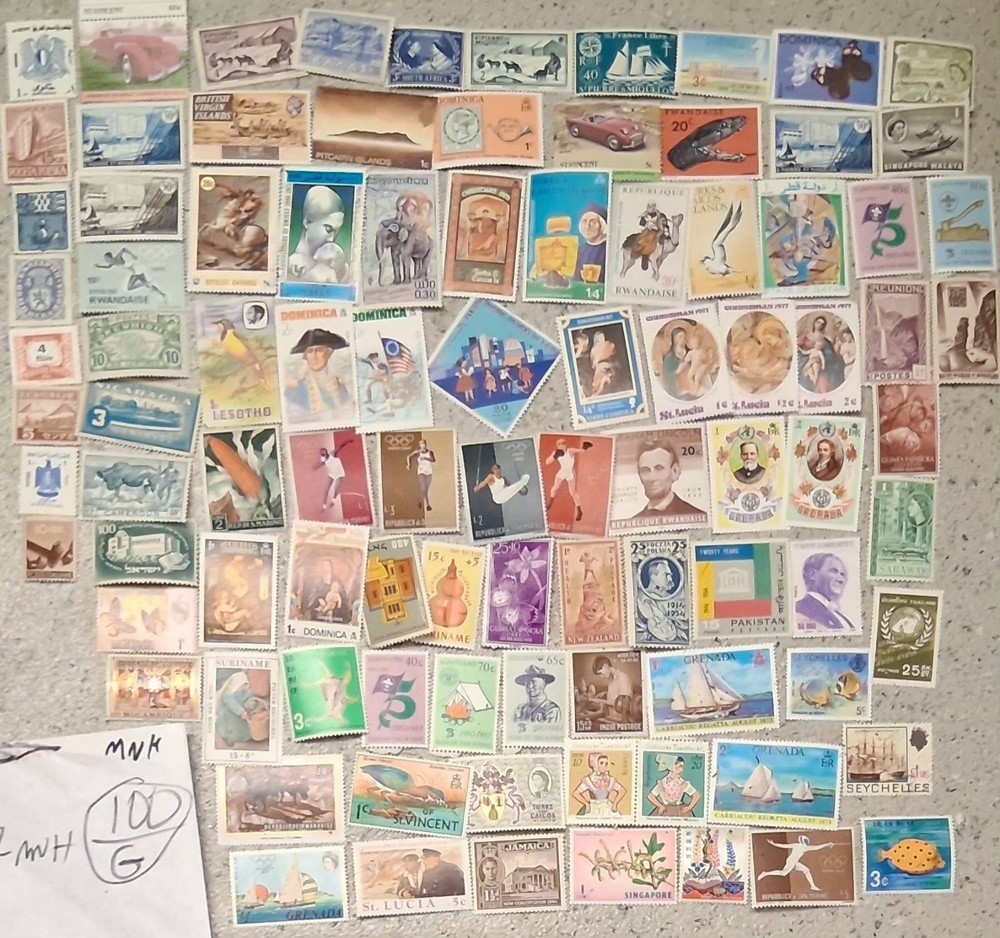 100 WW WORLDWIDE MNH OG Stamps Off Paper - NO DUPLICATES & FREE SHIPPING! G