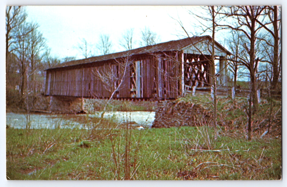 Vintage Photo Postcard Covered Bridge Dewey Road Creek Ashtabula County Ohio USA