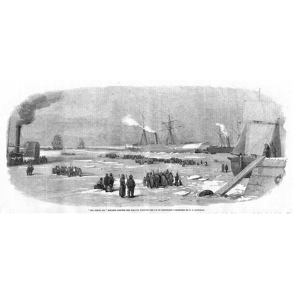 RUSSIA The North Sea Steam Ship Breaking Ice to Kronstadt - Antique Print 1856