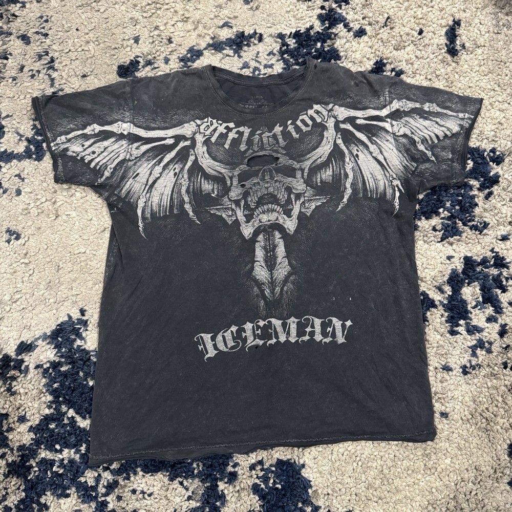 Vintage Iceman Chuck Liddell Affliction Grunge Y2k Black T-shirt Size Large