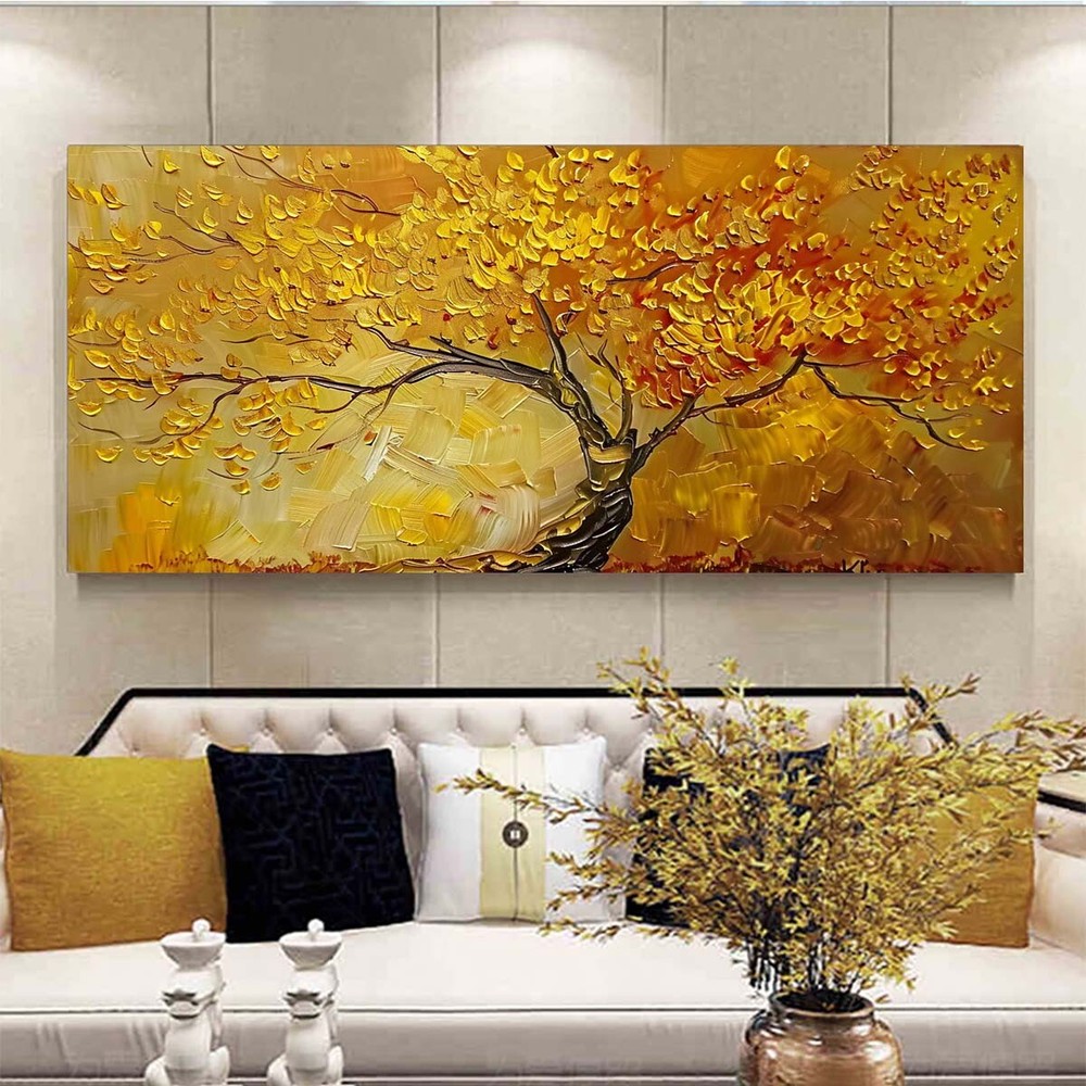 Abstract Handpainted Oil Painting On Canvas Lucky tree Golden Wall Art Home