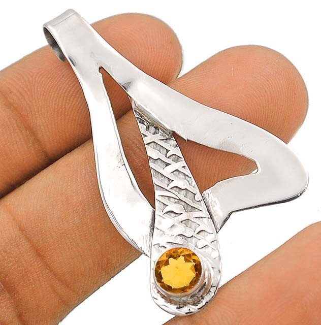 Natural Golden Citrine Sterling Silver Pendant 1.75 Inch B1-7
