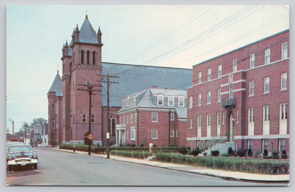 Nashua NH St. Patrick's Rectory Parish School Church Lusterchrome Postcard