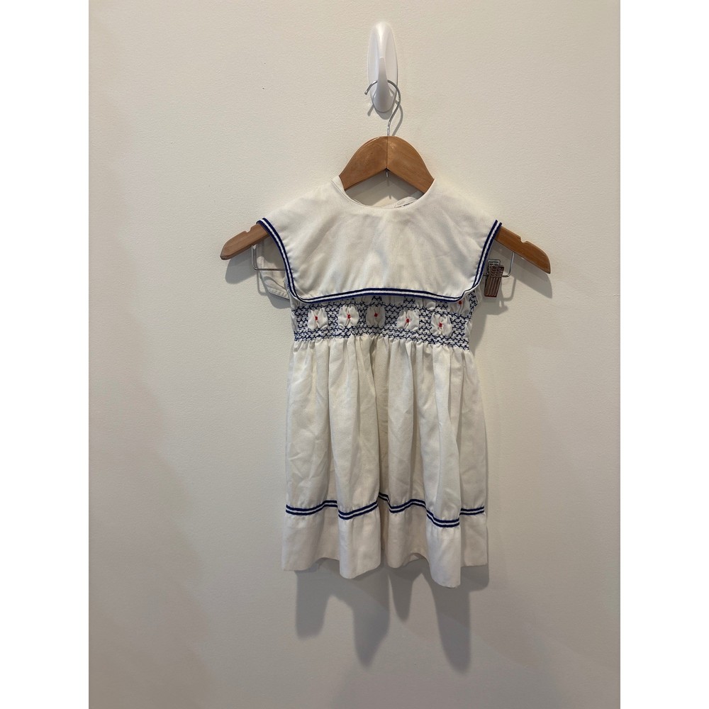 Vintage Polly Flanders White Smocked Sailor Dress Size 6