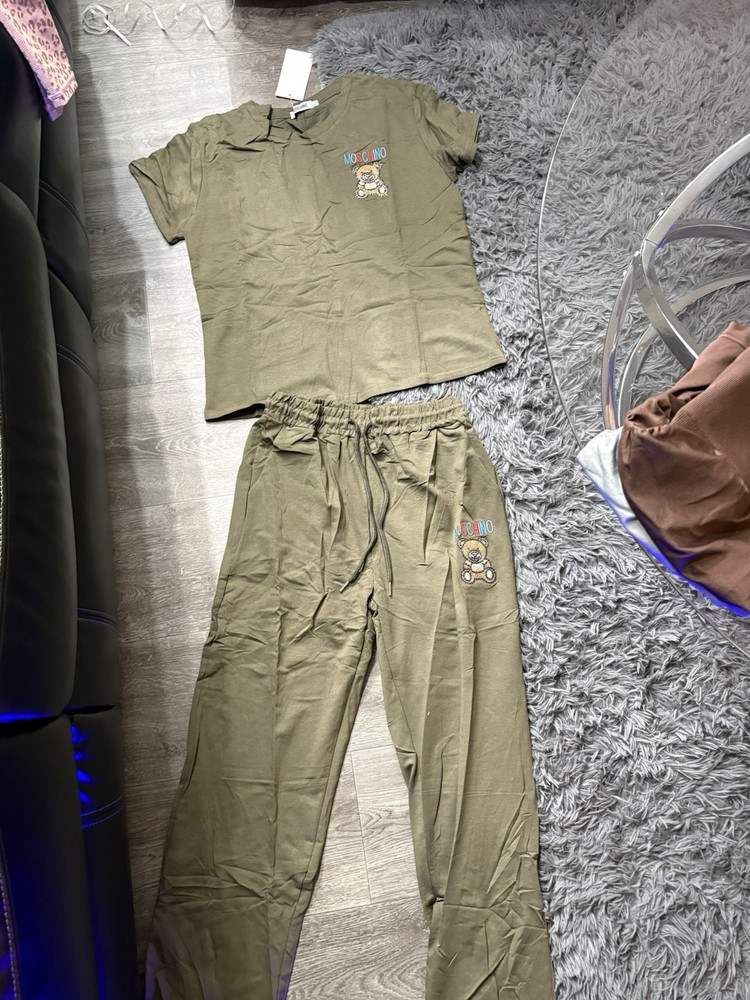 MOSCHINO Green 2-Piece Set Teddy Logo Shirt & Drawstring Pants