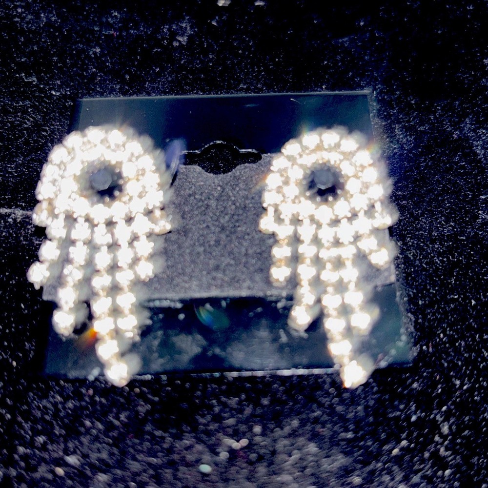 Vintage Earrings Jewelry Clear Rhinestone Dangle Pierced