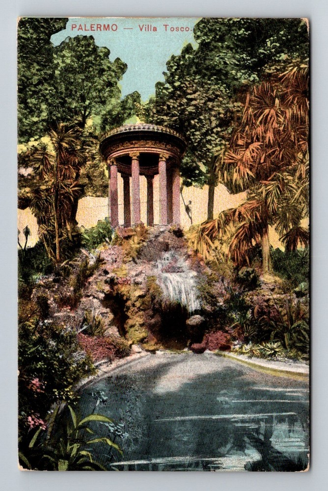 Italy- Palermo Villa Tosco Old Postal Card View Souvenir Vintage c1910 Postcard