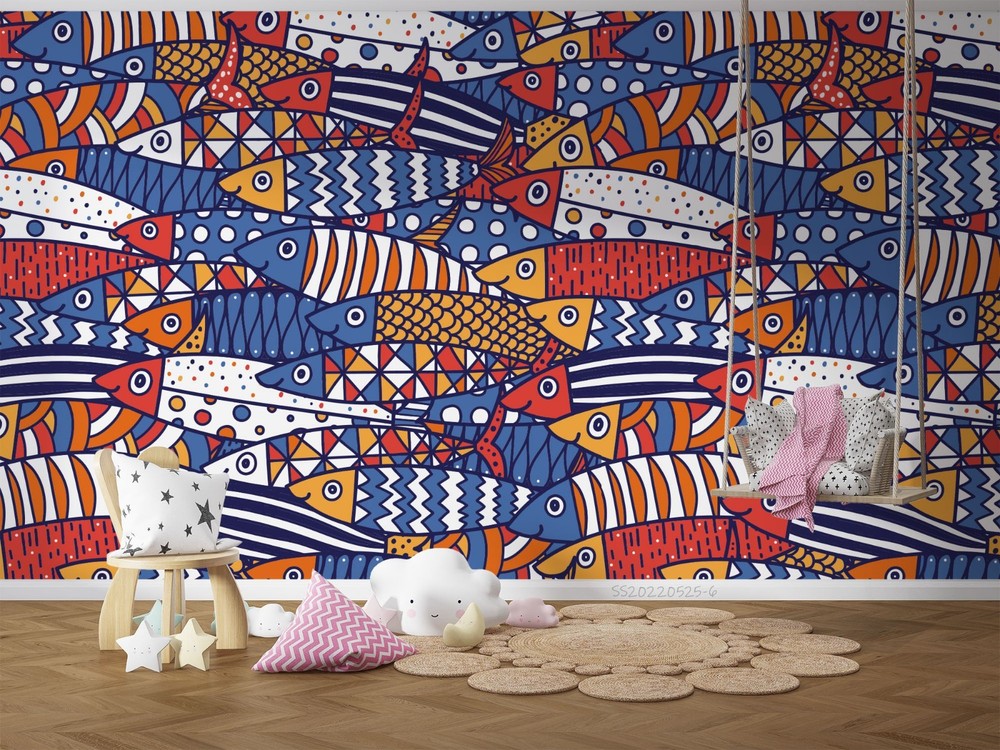 3D Fish Watercolor Pattern Wall Murals Wallpaper Murals Wall Sticker