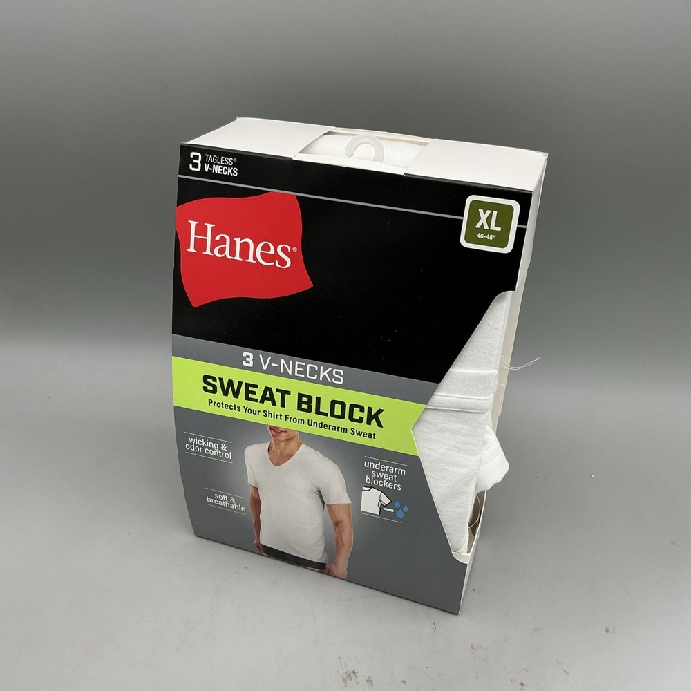 Hanes Mens Sweat Block Undershirt White V-Neck Size XL Brand New