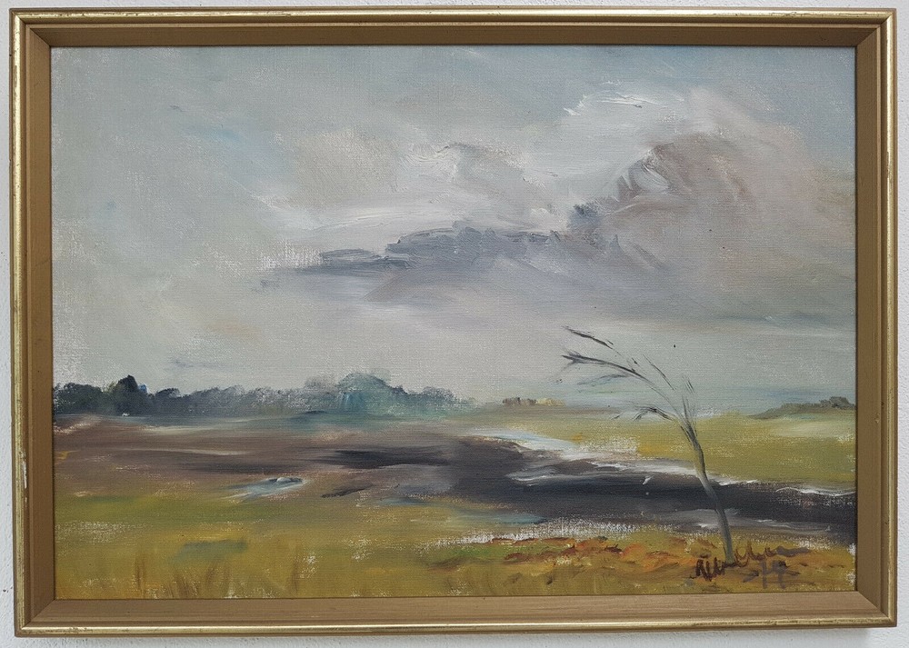 Oil painting artwork frame picture painting oil painting landscape forest field 1974