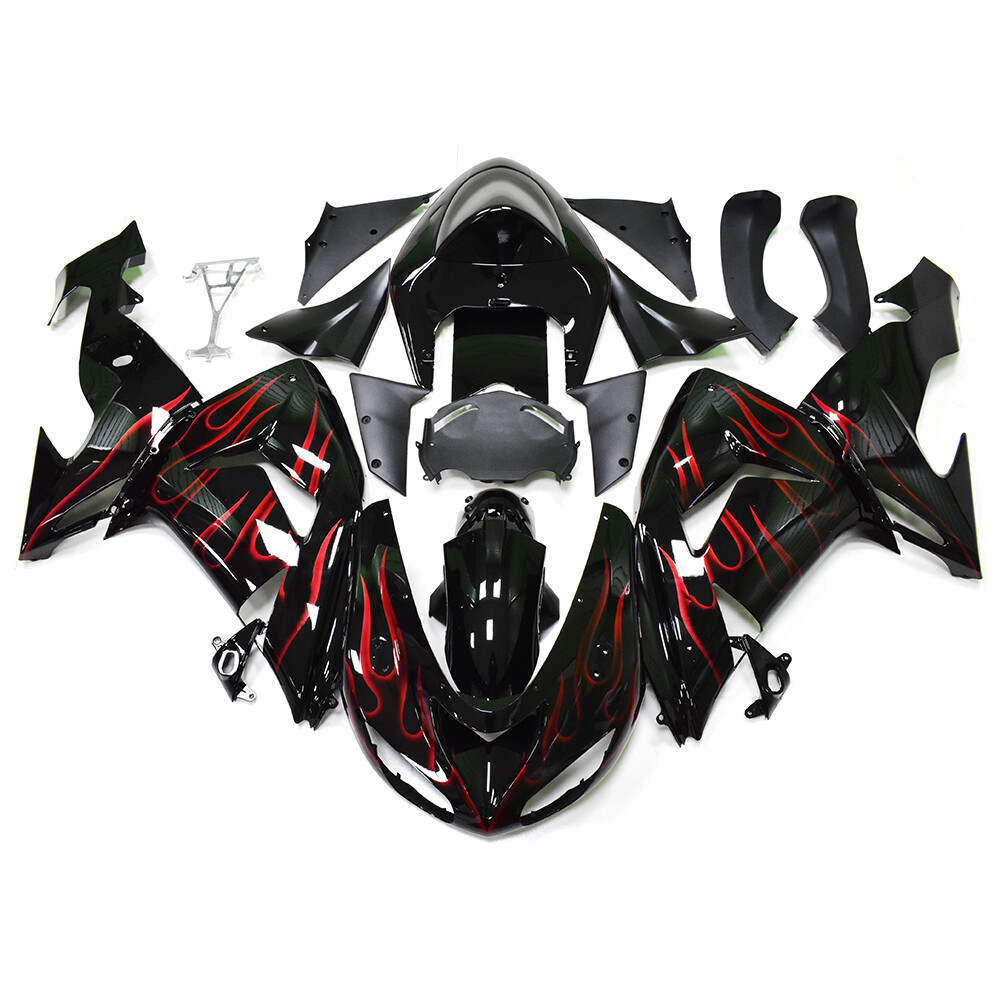 Black Red Flames Bodywork For Kawasaki ZX10R 2006 2007 ZX-10R Plastic Fairings