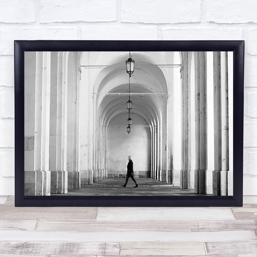 Nancy Monochrome Street France Walk Walking Arch Arches Man Wall Art Print