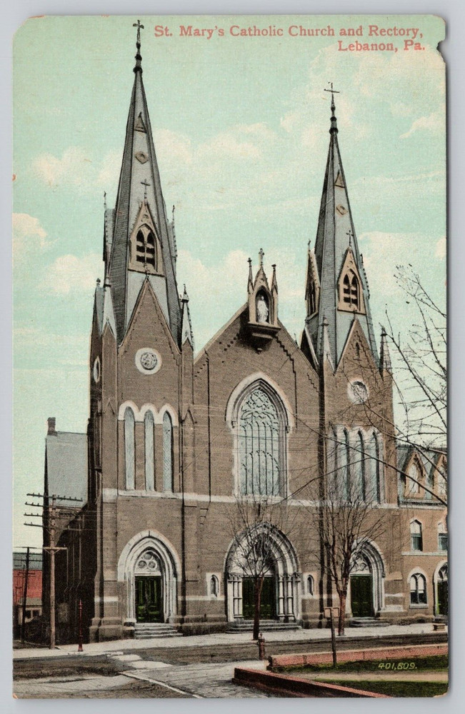 St. Mary's Catholic Church and Rectory Lebanon PA Pennsylvania Postcard