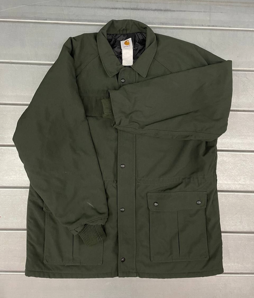 Carhartt Utility Canvas Jacket Mens XXL 2XL Army Green Work Zip Up Quilt Lined