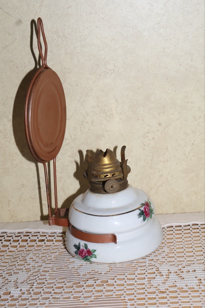 Vintage Milk Glass Oil Lamp Wall Mount Floral Rose Kerosene Lamp Holder