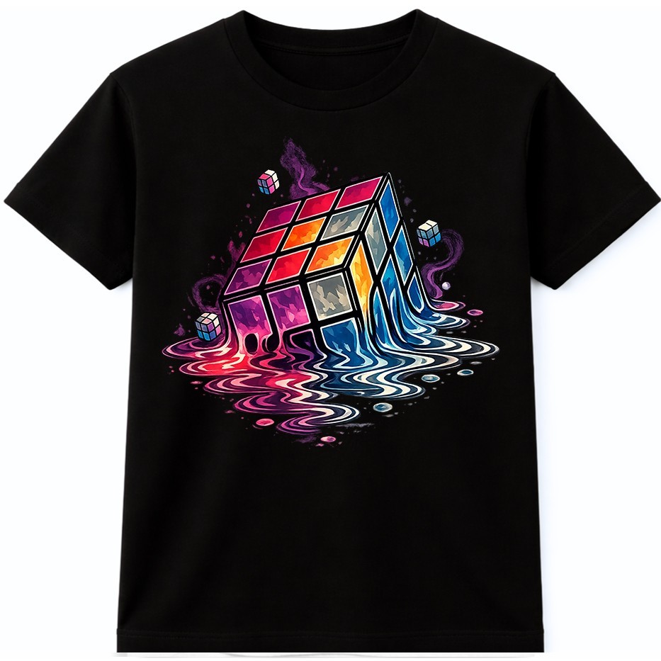 Melting Puzzle Cube T Shirt Retro 80s Colorful Graphic Tee