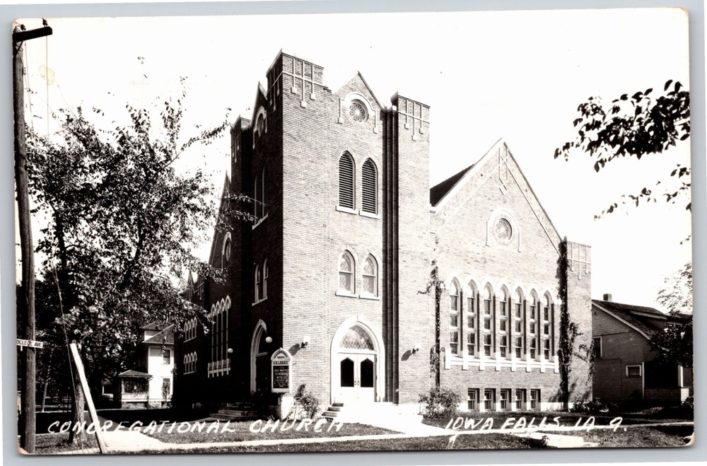 RPPC~Iowa Falls~Congregational Church Street View~PM 1953~Real Photo Postcard