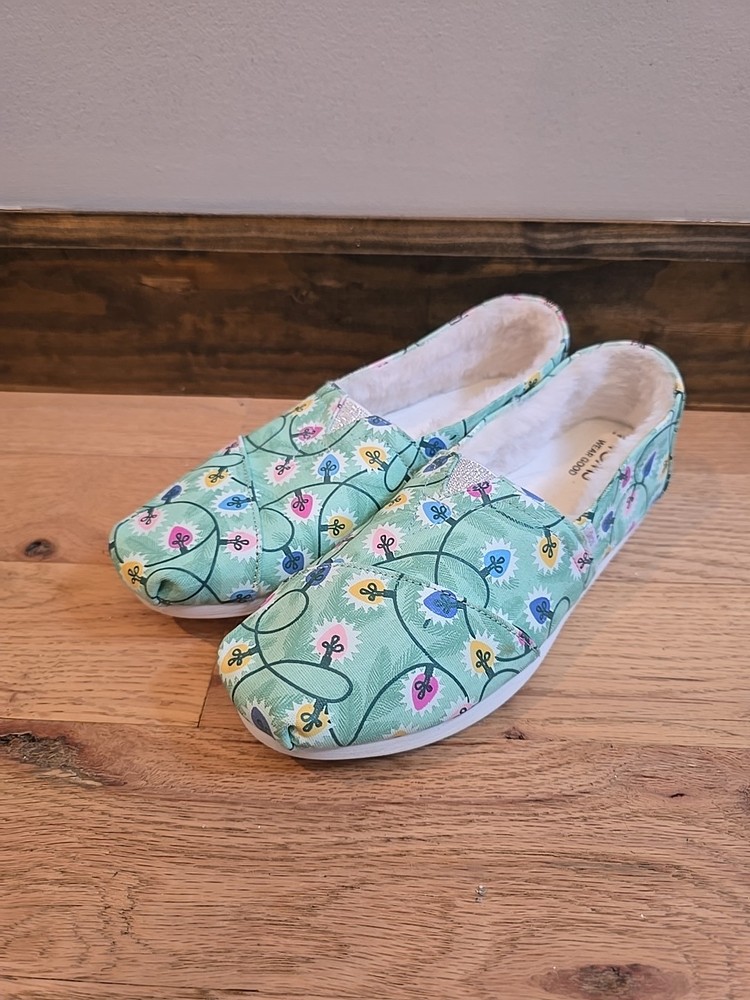 TOMS Women’s Holiday Lights Green Flats Shoes Size W8