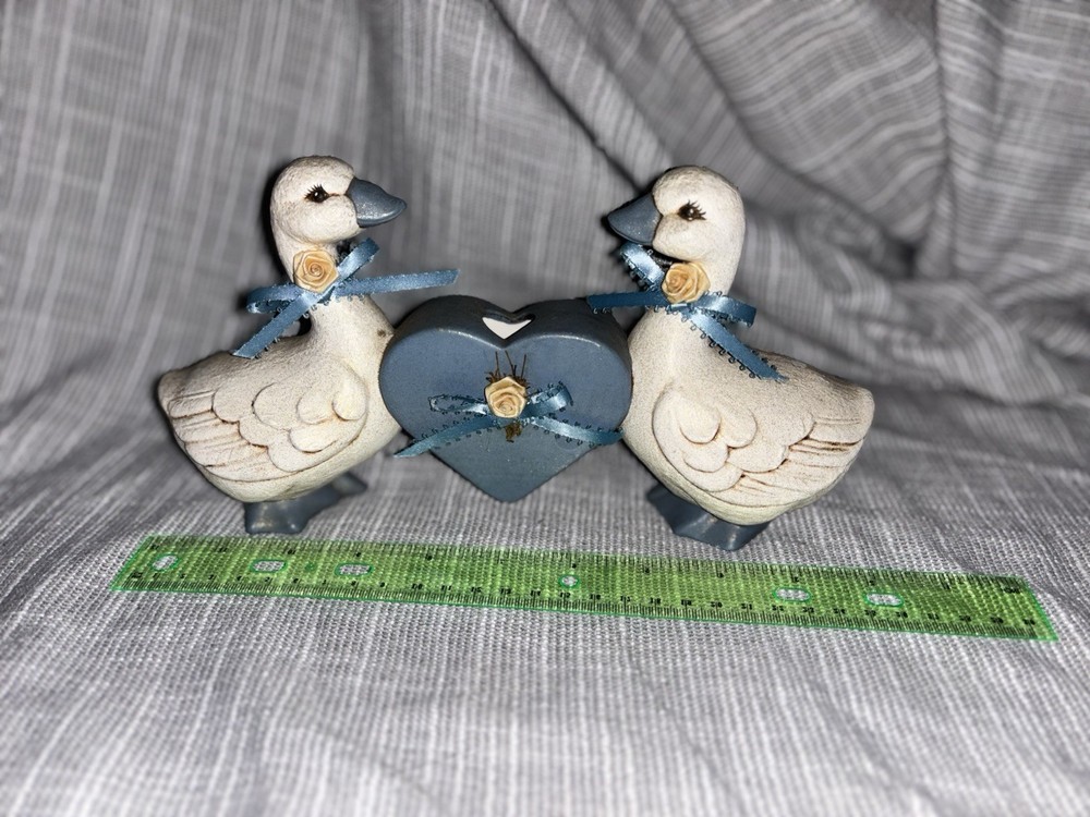 1988 Cottagecore Decor goose candle holder With Blue Heart Used Vintage