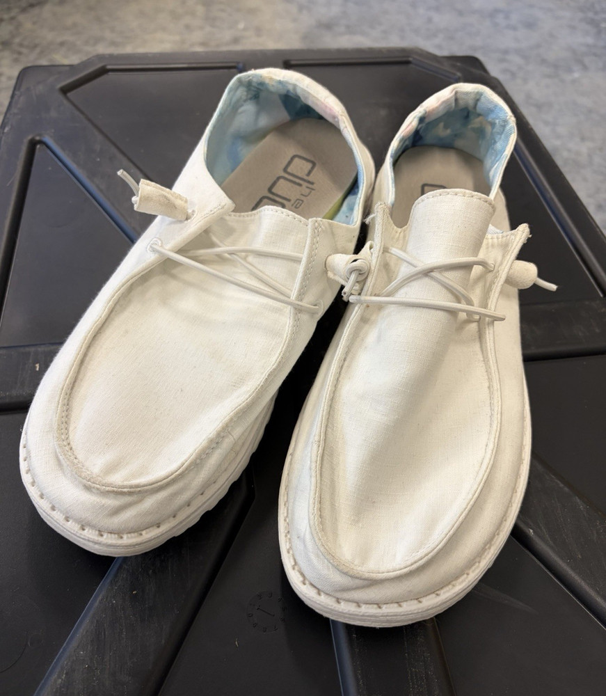 Hey Dude Wendy Men's White Canvas Lace-Up Slip-On Casual Shoes US 9 EU 40
