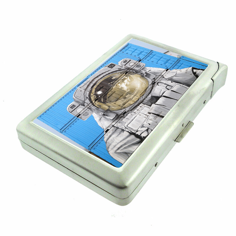 Astronaut Em3 Cigarette Case with Built in Lighter Metal Wallet