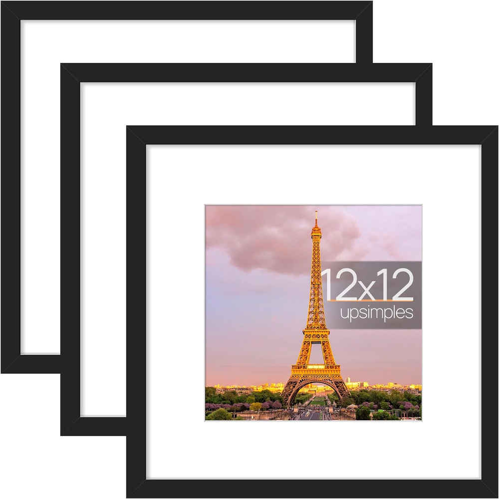 12X12 Picture Frame Made of High Definition Glass, Display Pictures 8X8 with Mat