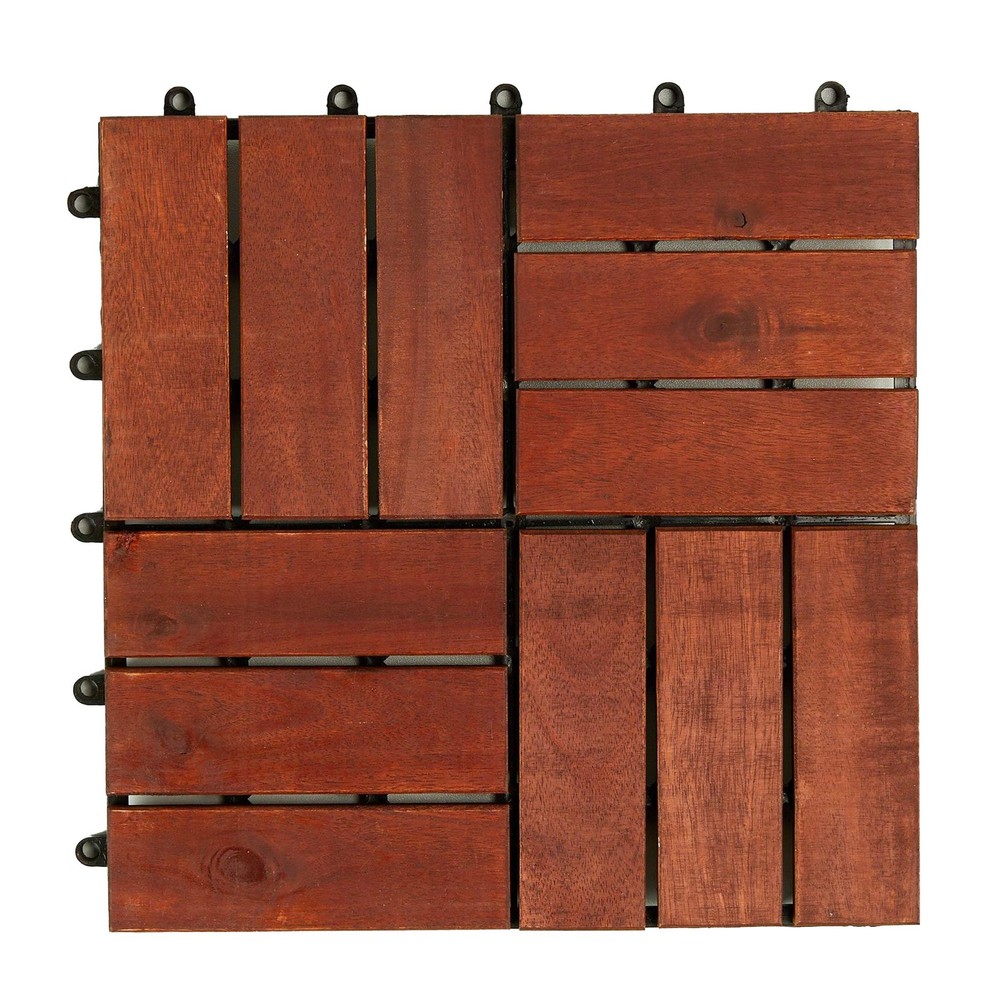 Acacia Wood Interlocking Deck Tiles for Outdoor Ground Cover in Brown-image
