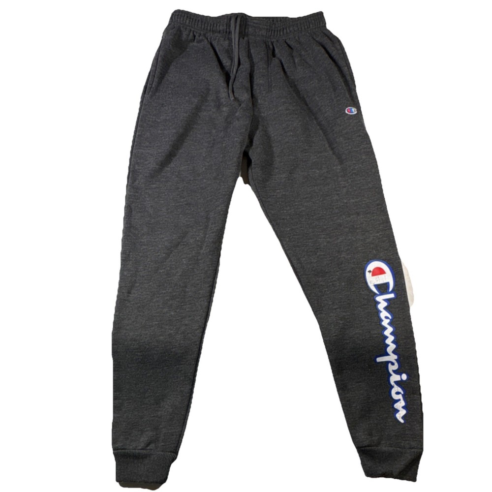 Champion Men's Dark Gray Jogger Pants L Drawstring Fleece Tapered Leg Pockets