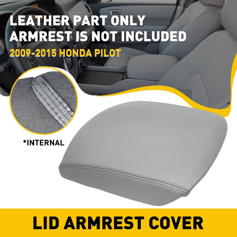 Car Center Lid Console Armrest Cover Gray Leather For 2009-2015 Honda Pilot