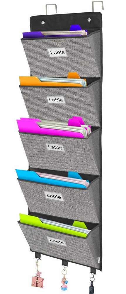 Over the Door File Organizer, Wall Hanging File Folders with 5 Large Pocket f...