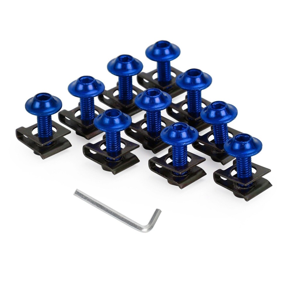 Motorcycle Aluminum Fairing Screen M6x20mm Screw Bolts Clips kit Blue QTY 10 YO