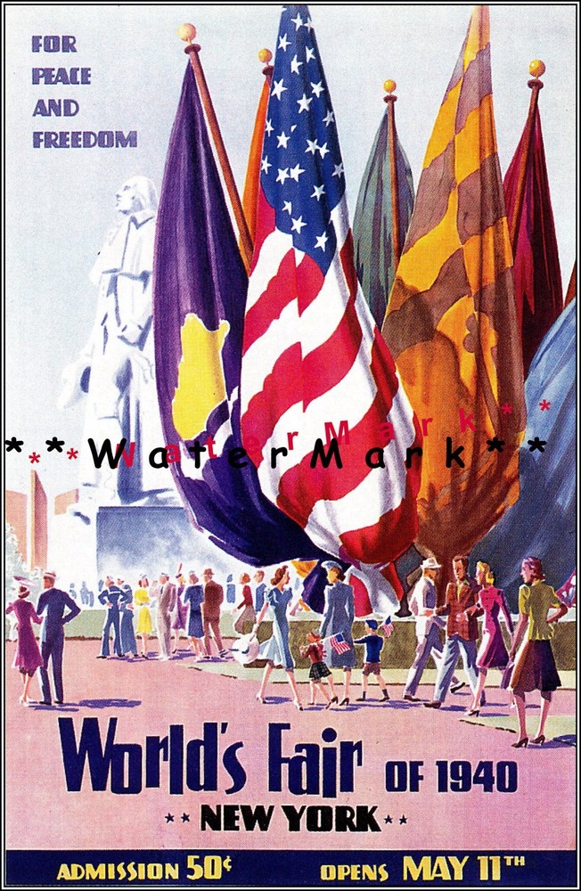 1939 New York World's Fair Vintage Peace and Freedom Poster Print