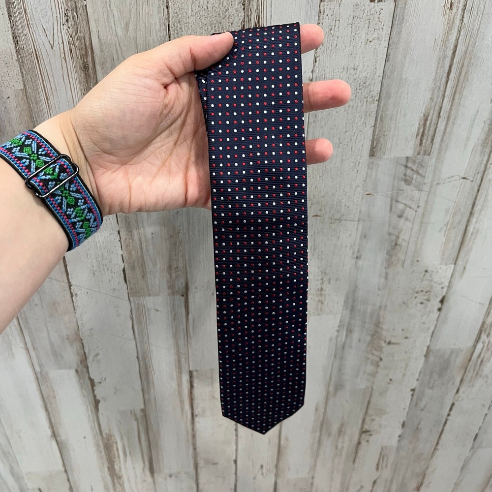 NWOT JCrew The 100% Silk Tie Blue Red White Polka Dot Skinny