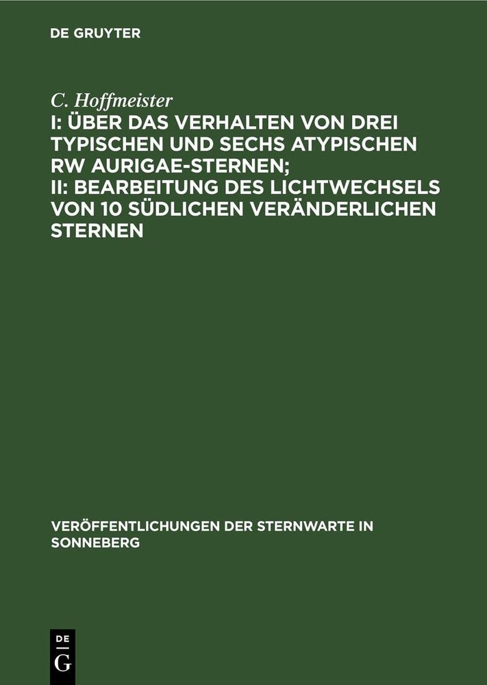 C Hoffmeister I: Über Das Verhalten Von Drei Typischen Und Sechs Atyp (Hardback)