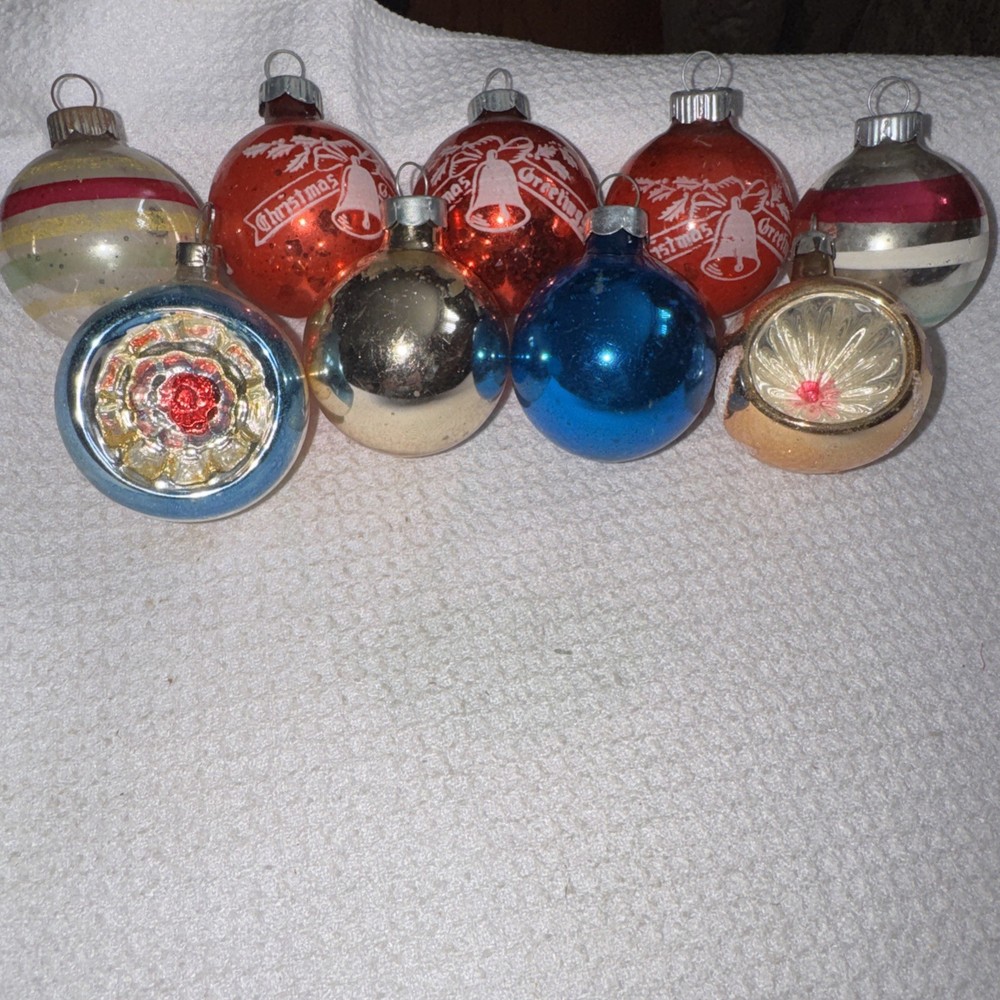 Vintage Shiny Brite Mixed Lot of 9 Mercury Glass Ornaments Indent Striped Froste
