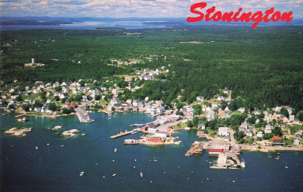 Stonington ME Maine, Aerial View, Deere Isle, Fishing Village, Vintage Postcard