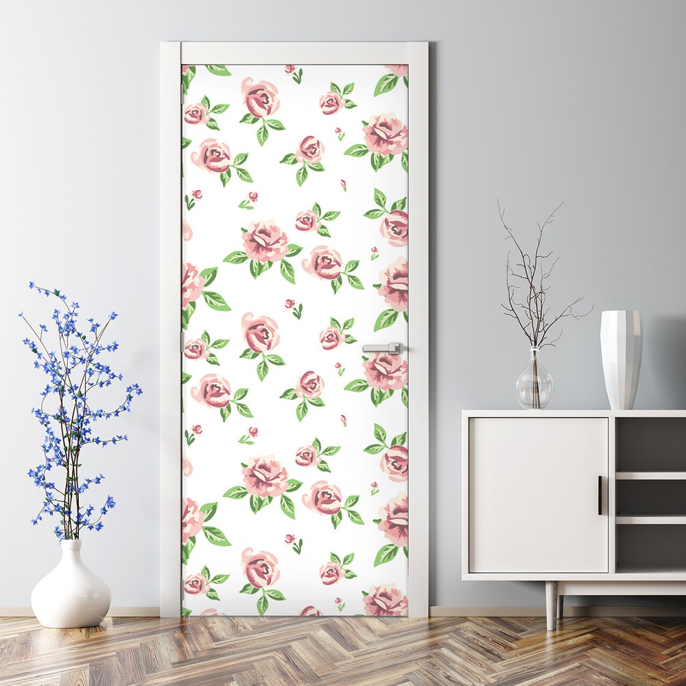 Bubble Free Door sticker Light Flowers Self adhesive Floral Floral Decal
