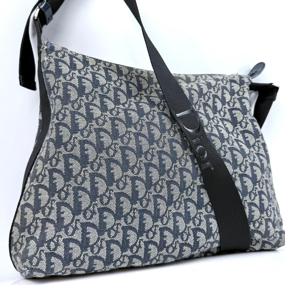 Dior Trotter Navy Canvas Shoulder Bag Authentic F0803230
