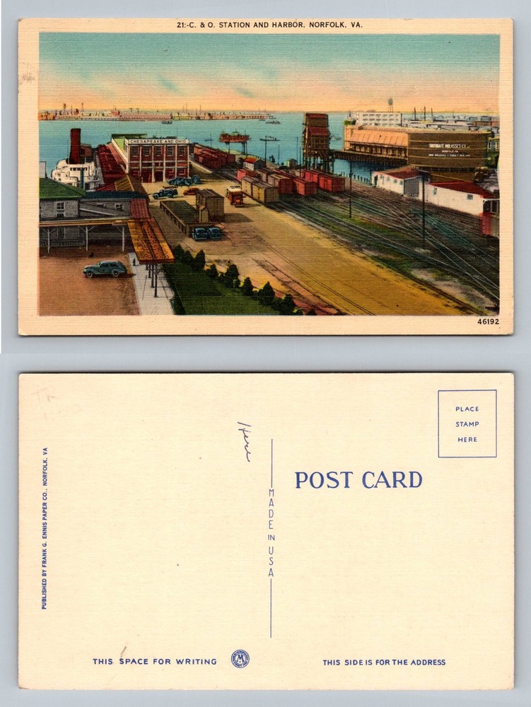 Norfolk, VA-Virginia, C & O Station And Harbor Rail Yard Vintage Postcard